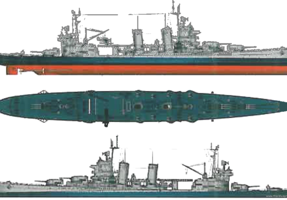Корабль USS CA-32 New Orleans [Heavy Cruiser] (1945) - чертежи, габариты, рисунки